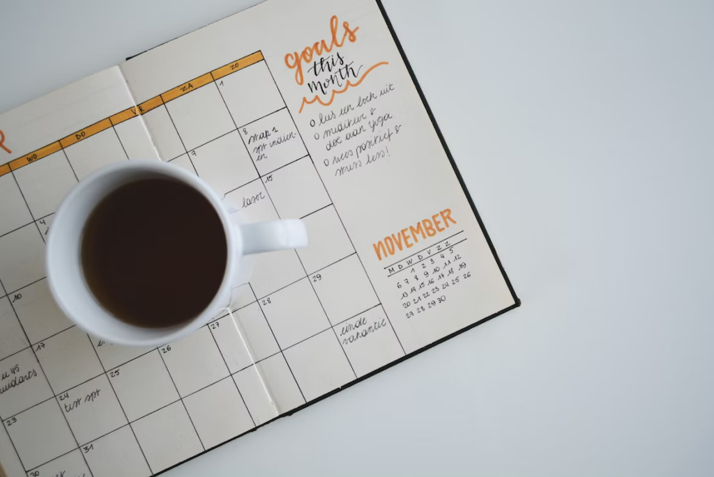 Calendar for writing your goals