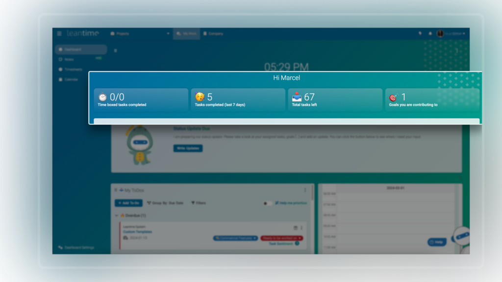 Leantime dashboard