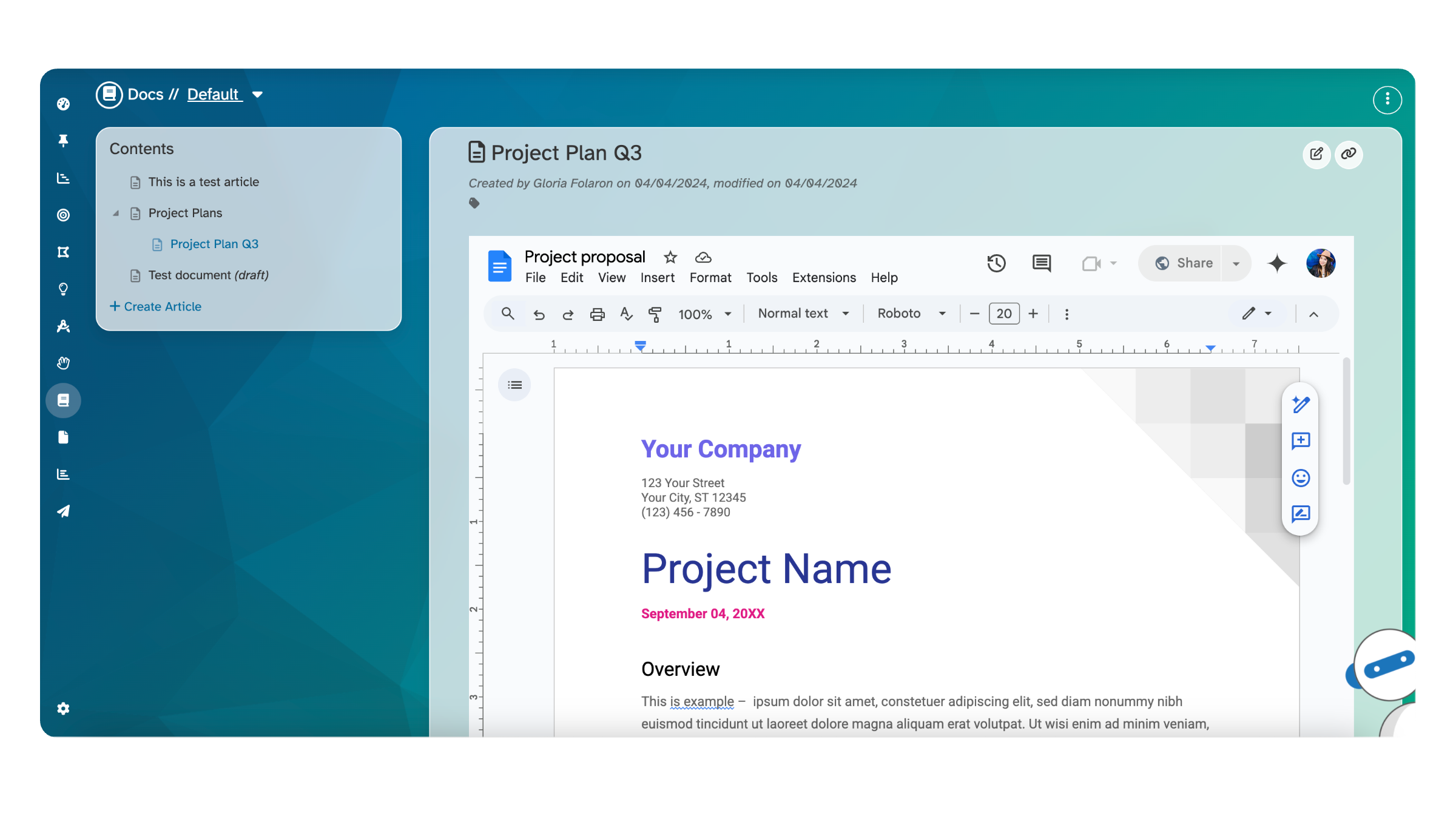 Image showing Leantime embedded documents feature